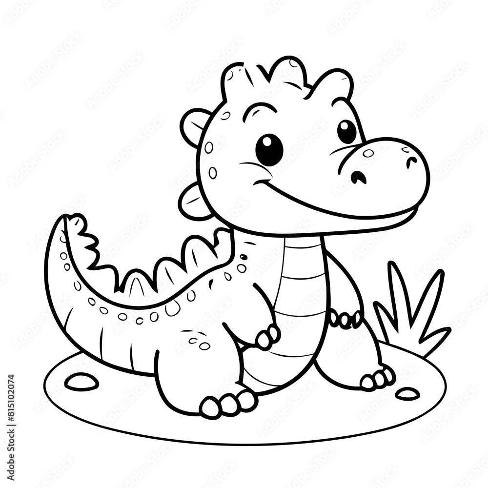 Fototapeta premium Simple vector illustration of crocodile hand drawn for kids page