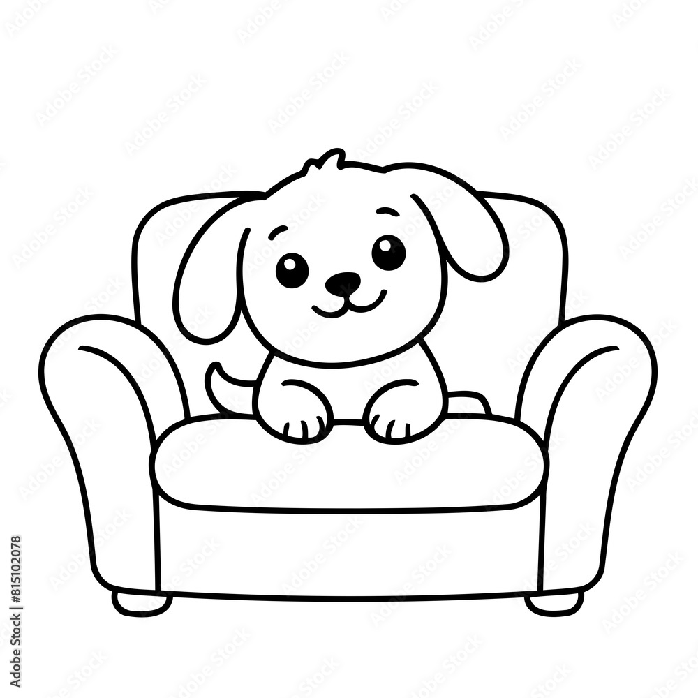 Fototapeta premium Cute vector illustration Puppy drawing for kids page