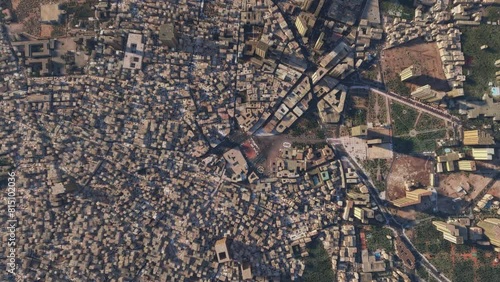 Top aerial view of Jemaa el-Fnaa in Marrakesh city. Morocco