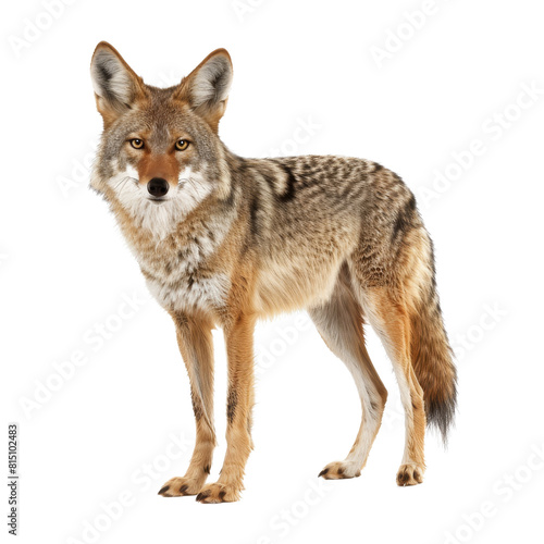 A coyote standing confidently in front of a Png background, a coyote isolated on transparent background © Iftikhar alam