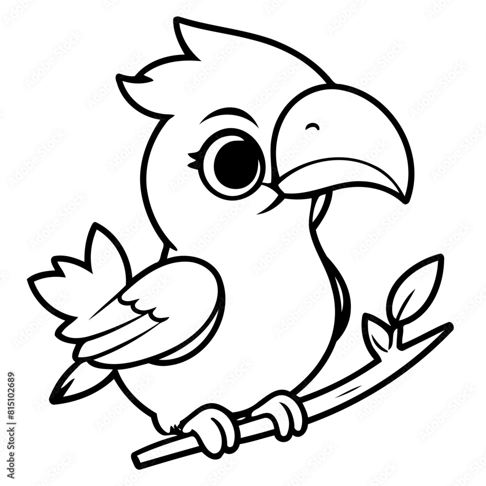 Fototapeta premium Vector illustration of a cute hornbill doodle colouring activity for kids