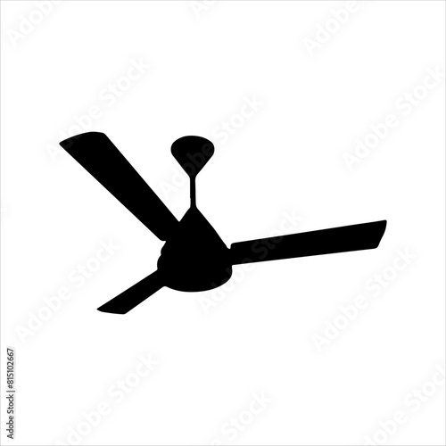Black ceiling fan silhouette isolated on white background. Ceiling fan icon vector illustration.
