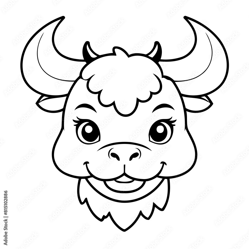Vector illustration of a cute Bull doodle drawing for kids page Vector illustration of a cute Bull doodle drawing for kids page