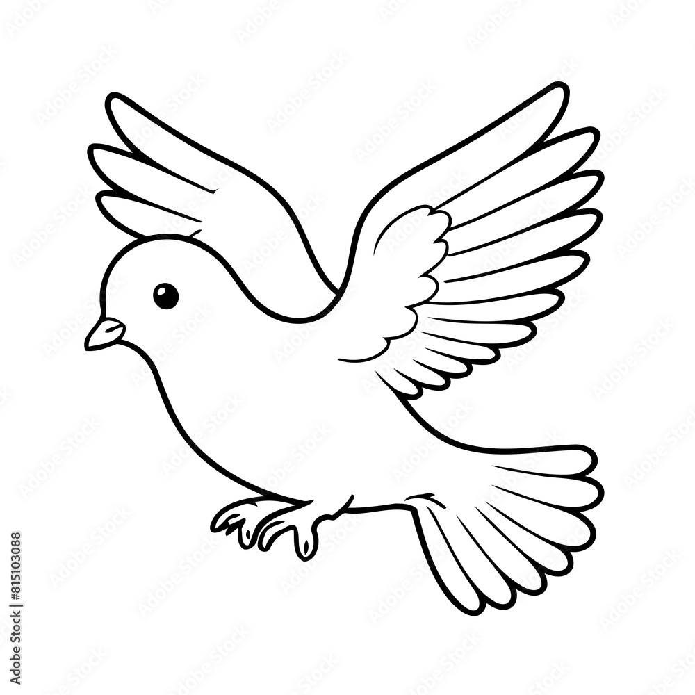 Fototapeta premium Cute vector illustration Dove doodle black and white for kids page