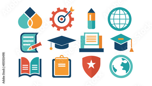 Education and Learning Flat Icons Set with Knowledge, Achievement, Global, and Academic Symbols