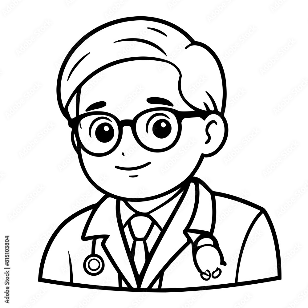 Fototapeta premium Cute vector illustration Doctor drawing for colouring page