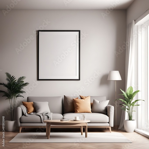  Frame mockup  Living room wall poster mockup. Interior mockup with house background. Modern interior design. 3D render 