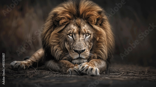 Wallpaper Mural A lion is laying down in the grass Torontodigital.ca