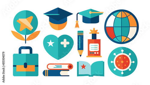 Modern Flat Design Icon Set: Education, Business, Health, and Global Concepts