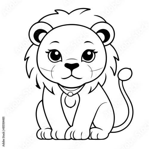 Cute vector illustration Lion drawing for kids colouring page