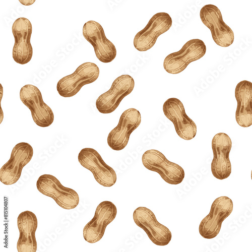 Seamless pattern with realistic peanuts in shells on a transparent background