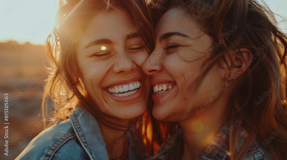 Obraz premium The joyful laughter of a lesbian couple, a symbol of love’s freedom.
