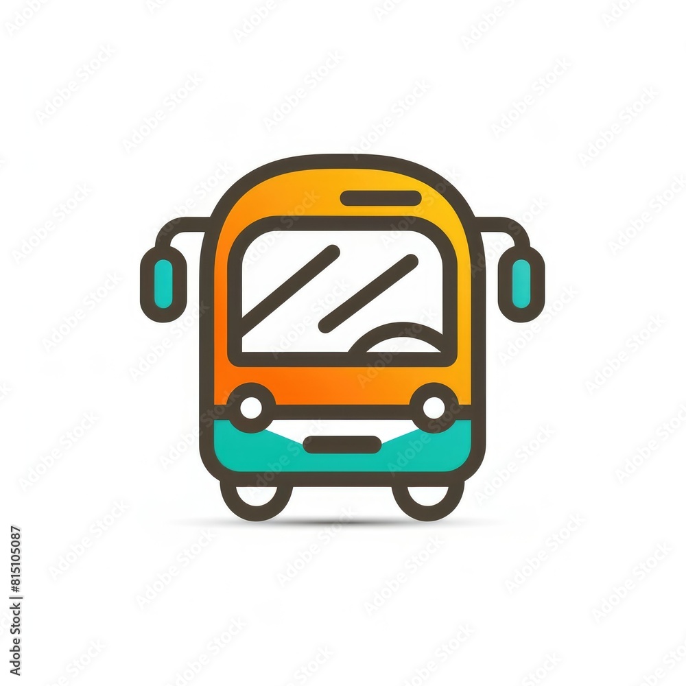 A simple illustration of a bus on a white background, front view. Creative element, icon for tourism, vacation, travel, voyage A simple illustration of a bus on a white background, front view. Creative element, icon for tourism, vacation, travel, voyage