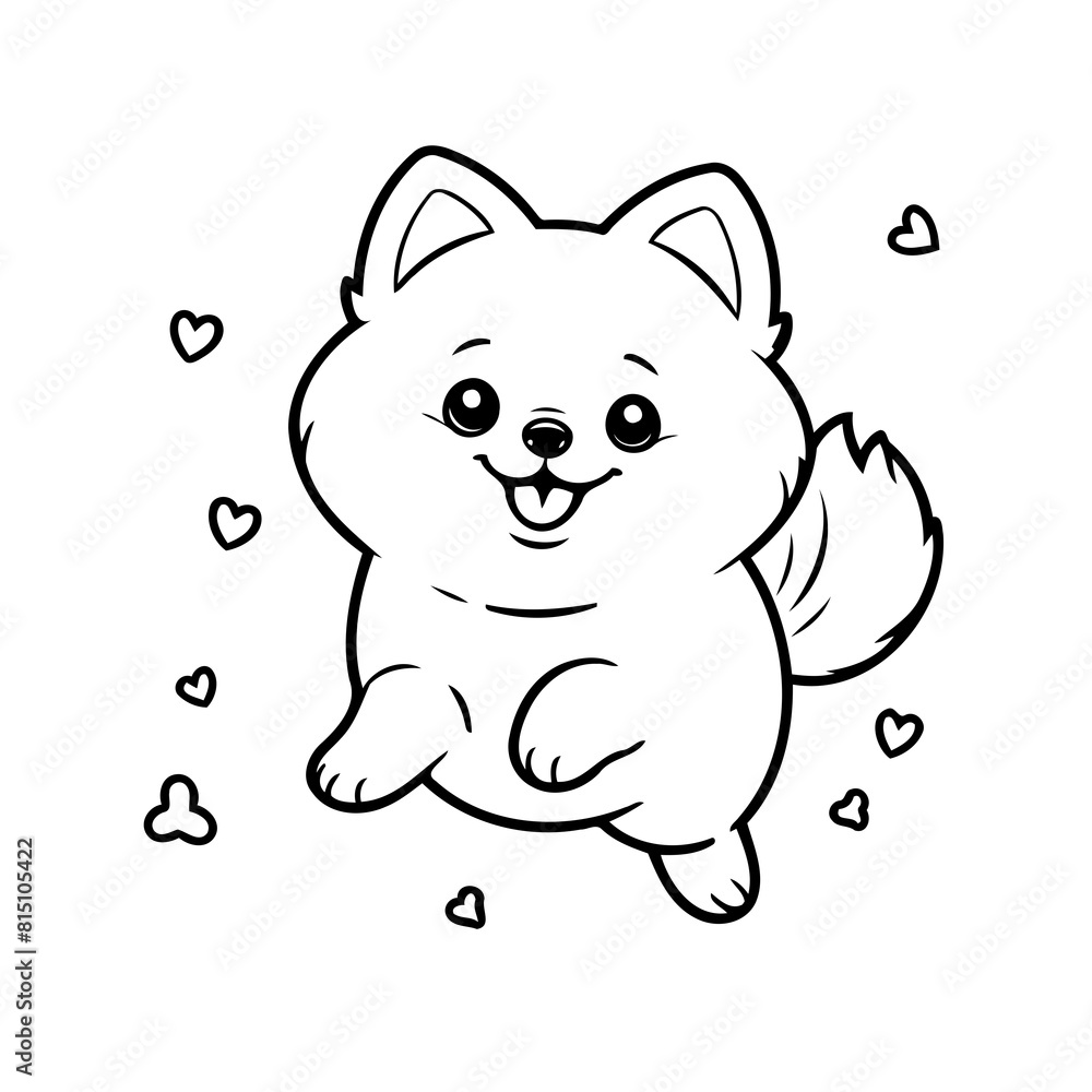 Simple vector illustration of Pomeranian drawing colouring activity Simple vector illustration of Pomeranian drawing colouring activity