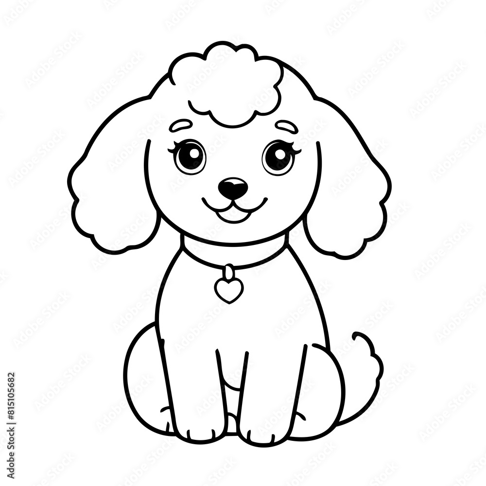 Fototapeta premium Simple vector illustration of poodle drawing for kids page