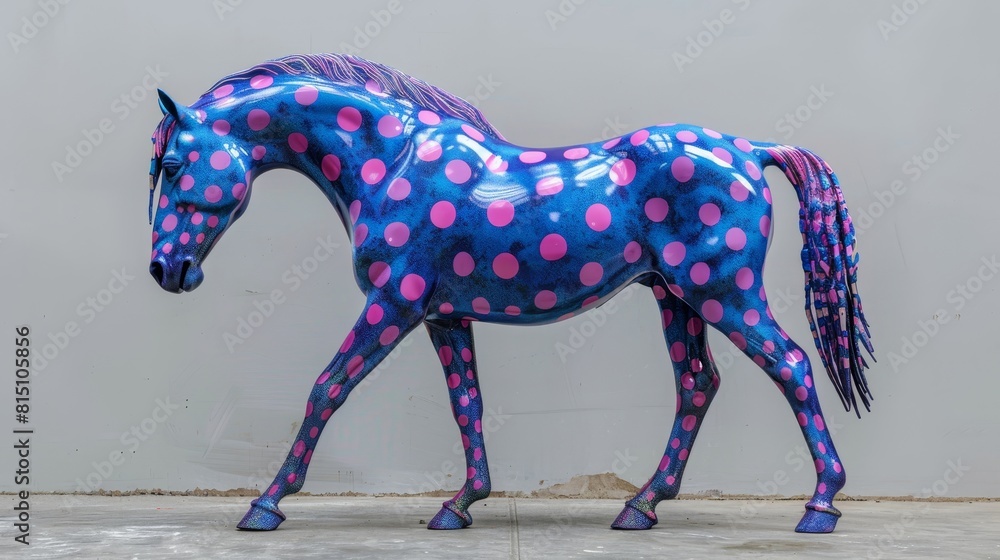 Obraz premium A blue horse with a colorful design on its face
