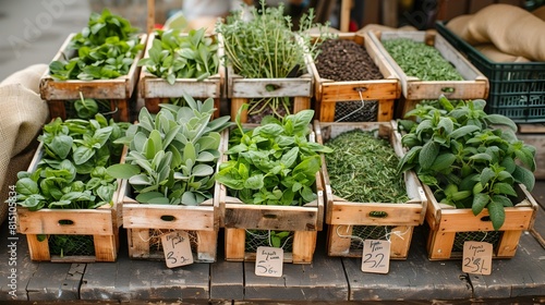 Fresh Herbs Abound A Vibrant Farmers Market Stall Display photo