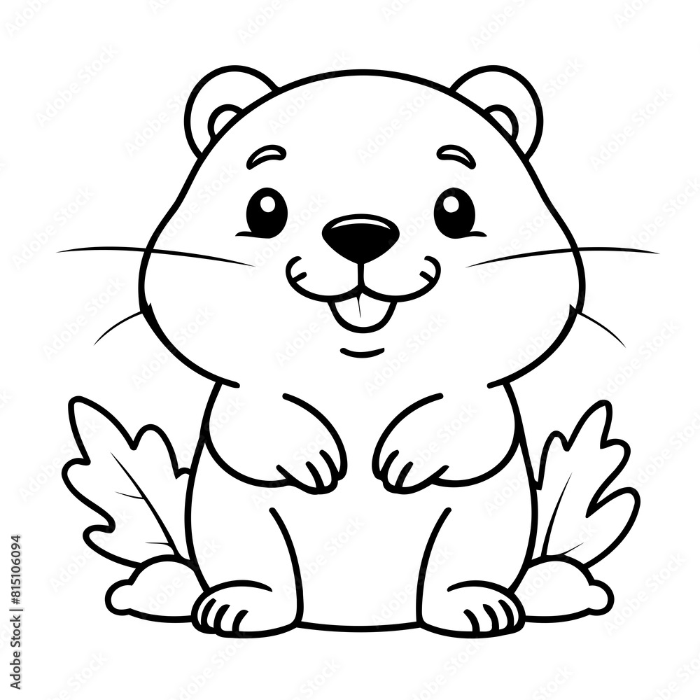 Naklejka premium Cute vector illustration beaver doodle black and white for kids page