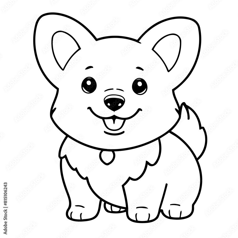 Fototapeta premium Simple vector illustration of WelshCorgi drawing for toddlers colouring page