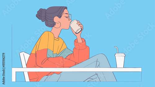 Ilustración de una mujer descansando y bebiendo un cafe