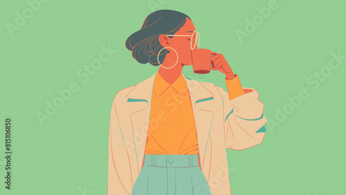 Ilustración de una mujer descansando y bebiendo un cafe
