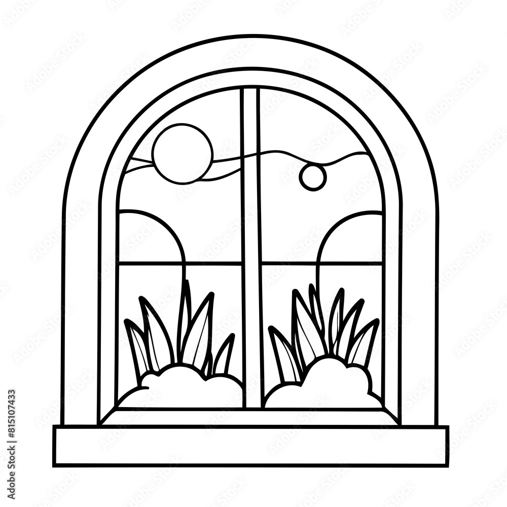 Cute vector illustration window drawing for kids colouring page Cute vector illustration window drawing for kids colouring page