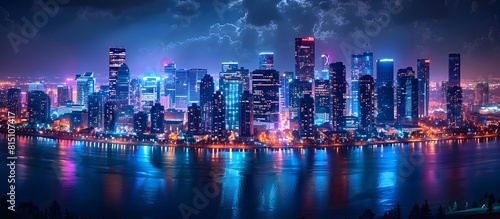 Global Business Activities Illuminated The Vibrant Night Skyline of Commercial Real Estate