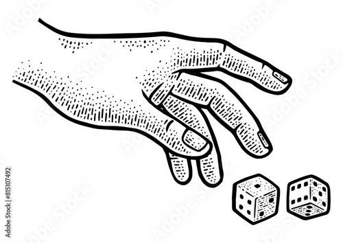 hand rolls dice sketch engraving PNG illustration. T-shirt apparel print design. Scratch board imitation. Black and white hand drawn image.