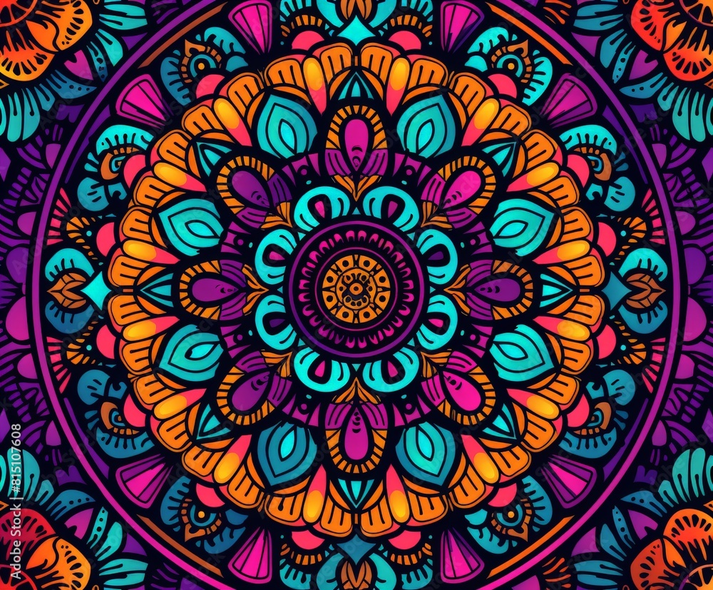 Colorful Mandala on Dark Background