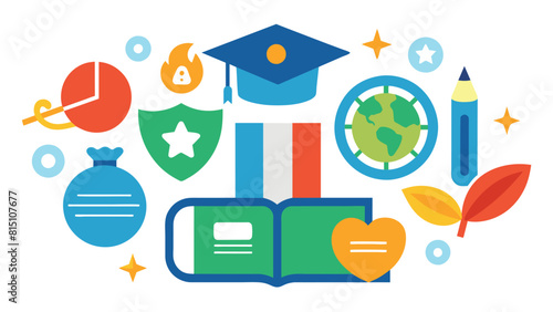 Global Education and Knowledge Concept with Learning, Finance, and Security Icons