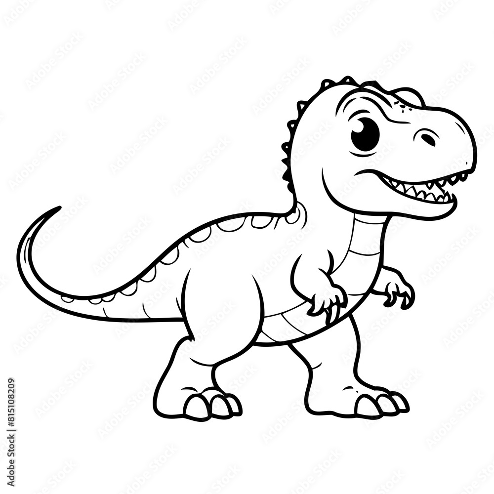 Fototapeta premium Simple vector illustration of TRex colouring page for kids
