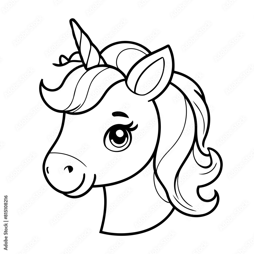 Simple vector illustration of Unicorn hand drawn for kids page