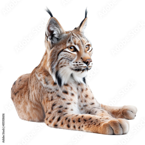 A Eurasian lynx is lying down on a Png background, a eurasian lynx isolated on transparent background