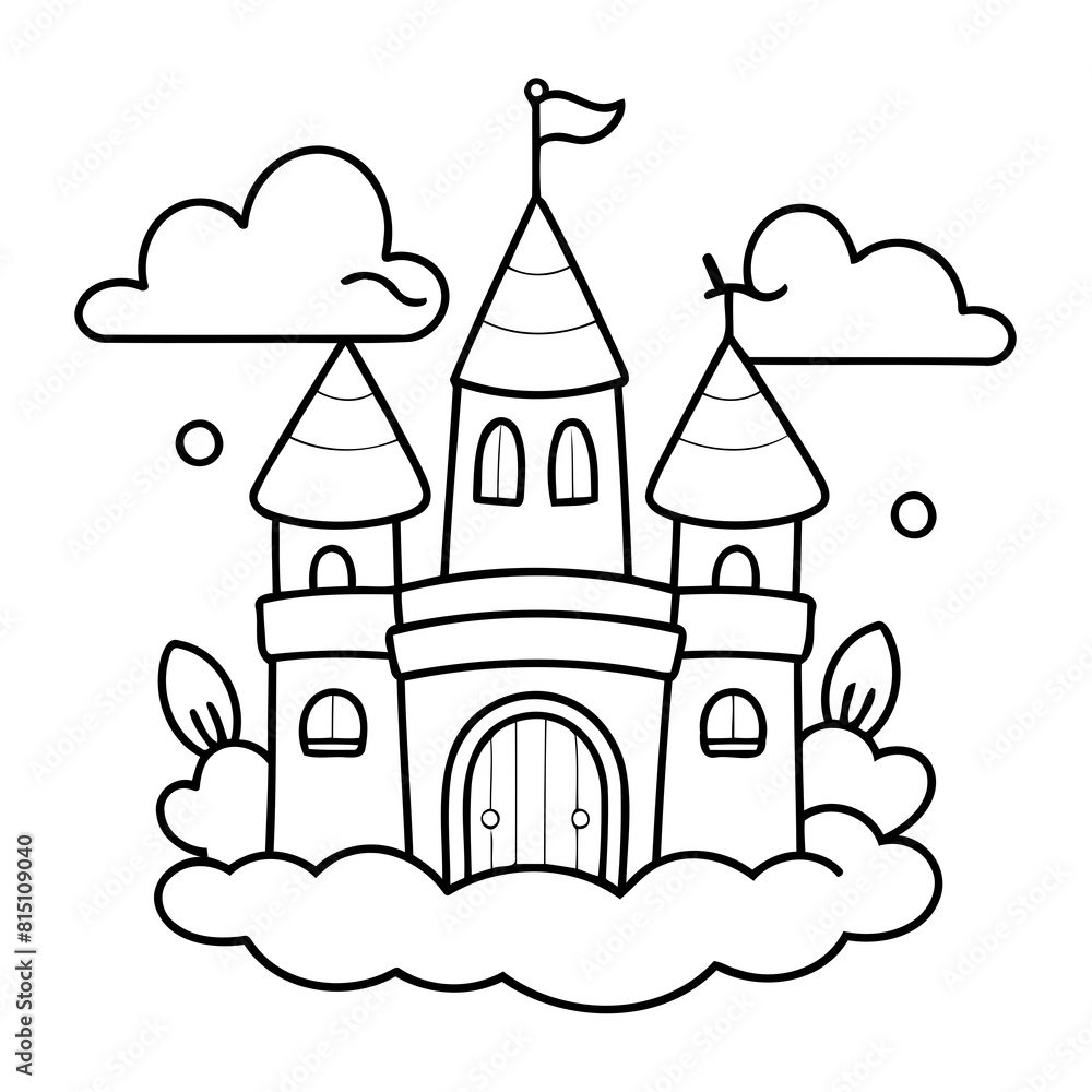 Fototapeta premium Simple vector illustration of Castle drawing for toddlers coloring activity