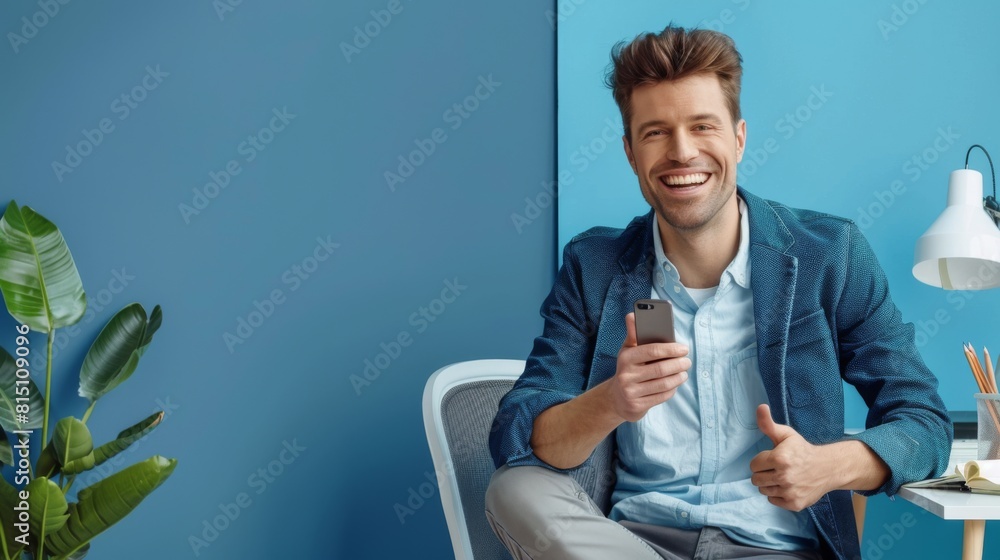 Fototapeta premium A Smiling Man with Smartphone