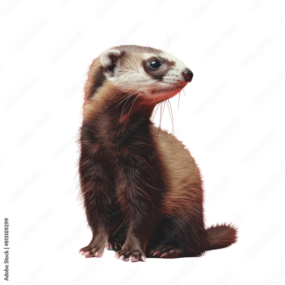 A ferret is sitting against a white backdrop, a ferret isolated on transparent background A ferret is sitting against a white backdrop, a ferret isolated on transparent background