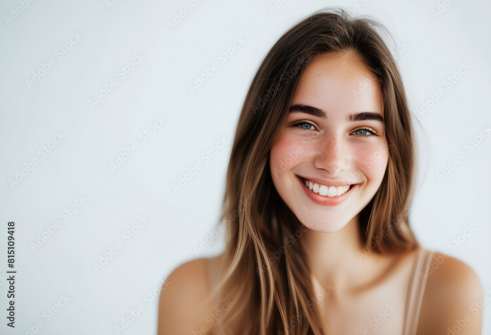 Portrait of beautiful young woman smiling and looking at camera on white background
Portrait of beautiful young woman smiling and looking at camera on white background