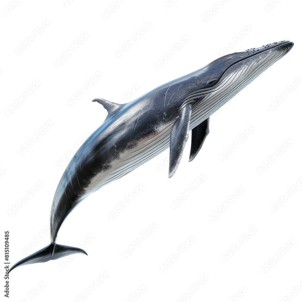 A humpback whale gracefully soaring through the air with a white backdrop, a fin whale isolated on transparent background A humpback whale gracefully soaring through the air with a white backdrop, a fin whale isolated on transparent background