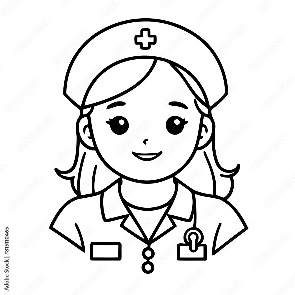 Vector illustration of a cute Nurse doodle for toddlers colouring page Vector illustration of a cute Nurse doodle for toddlers colouring page