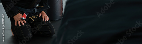 Obraz na płótnie Jiu-jitsu black belt bjj web banner with copy space background w salonie