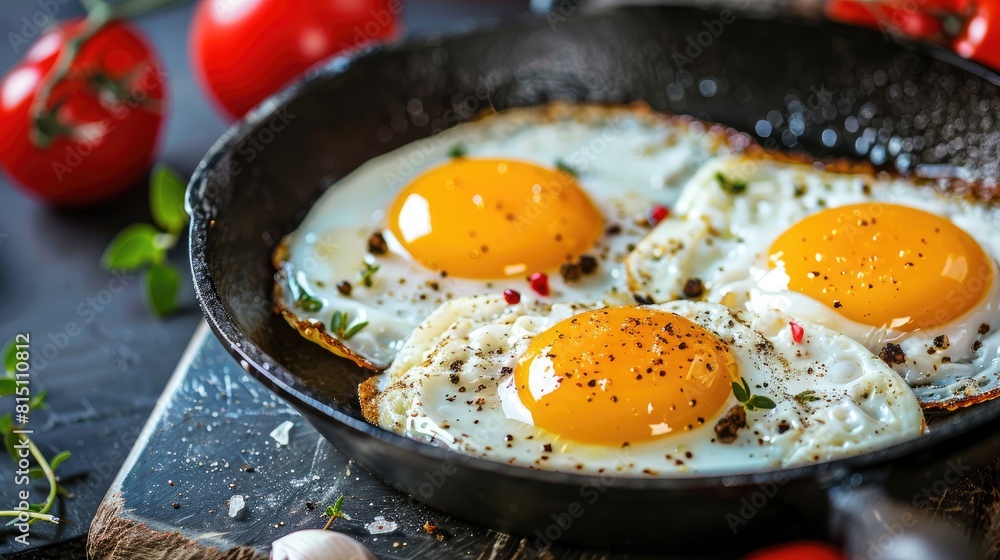 Eggs of quails cooked in a frying pan for breakfast placed horizontally Eggs of quails cooked in a frying pan for breakfast placed horizontally