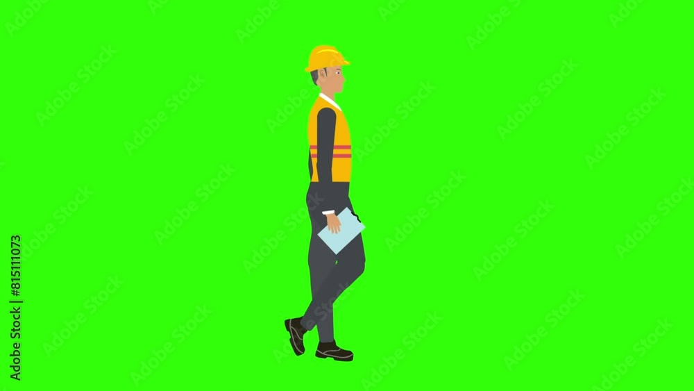 Worker engineer walking loop character animation, green screen chroma key background Worker engineer walking loop character animation, green screen chroma key background
