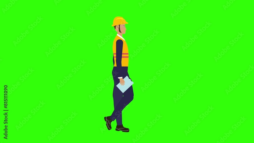 Worker engineer walking loop character animation, green screen chroma key background Worker engineer walking loop character animation, green screen chroma key background