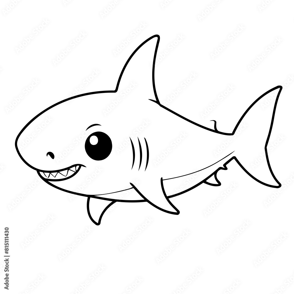 Fototapeta premium Vector illustration of a cute Shark drawing for kids colouring activity