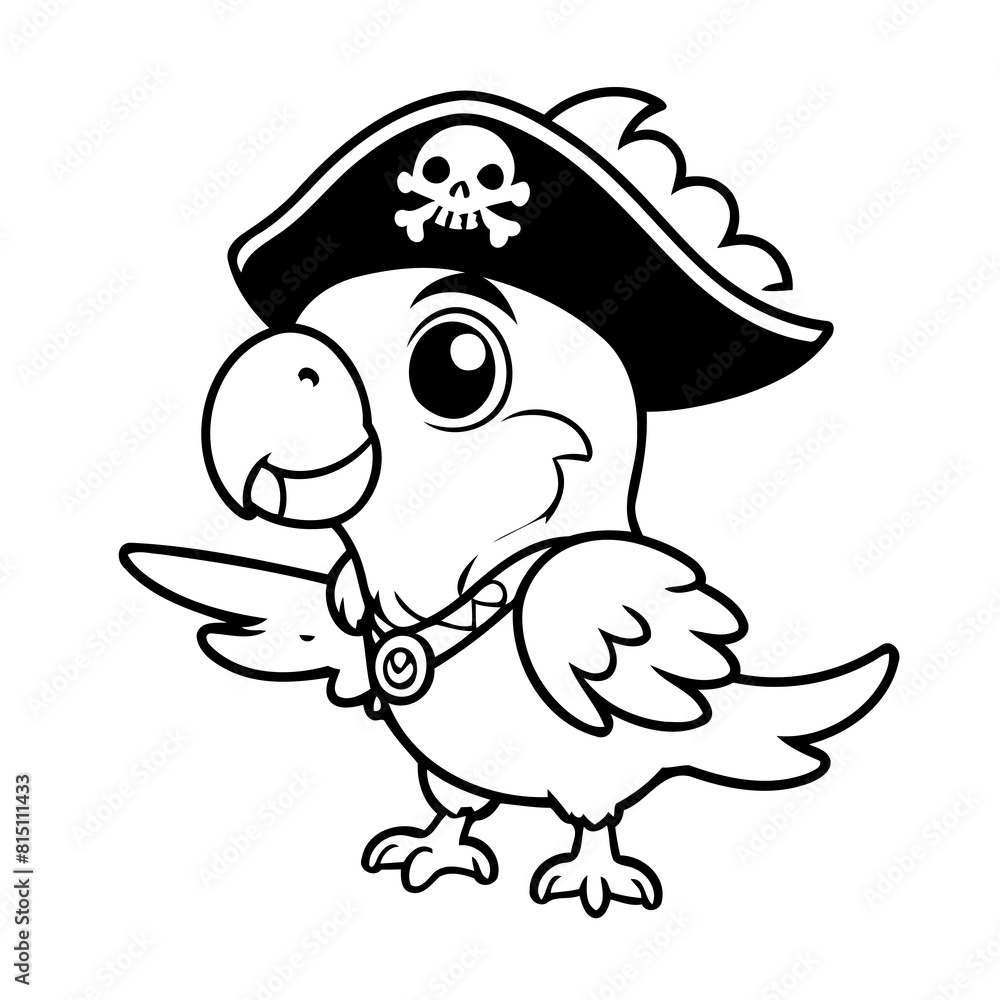 Vector illustration of a cute pirateparrot doodle colouring activity for kids Vector illustration of a cute pirateparrot doodle colouring activity for kids