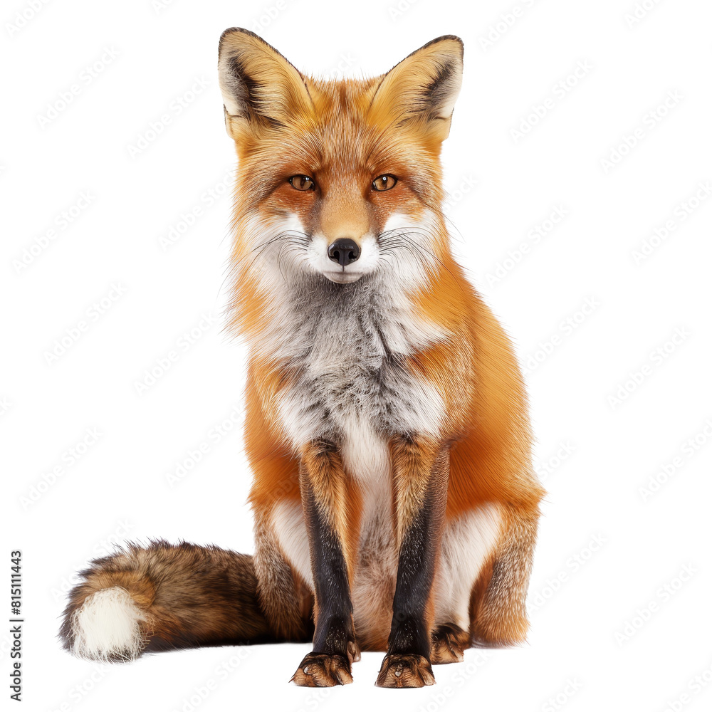 A red fox is seated in front of a plain white backdrop, a Beaver Isolated on a whitePNG Background A red fox is seated in front of a plain white backdrop, a Beaver Isolated on a whitePNG Background