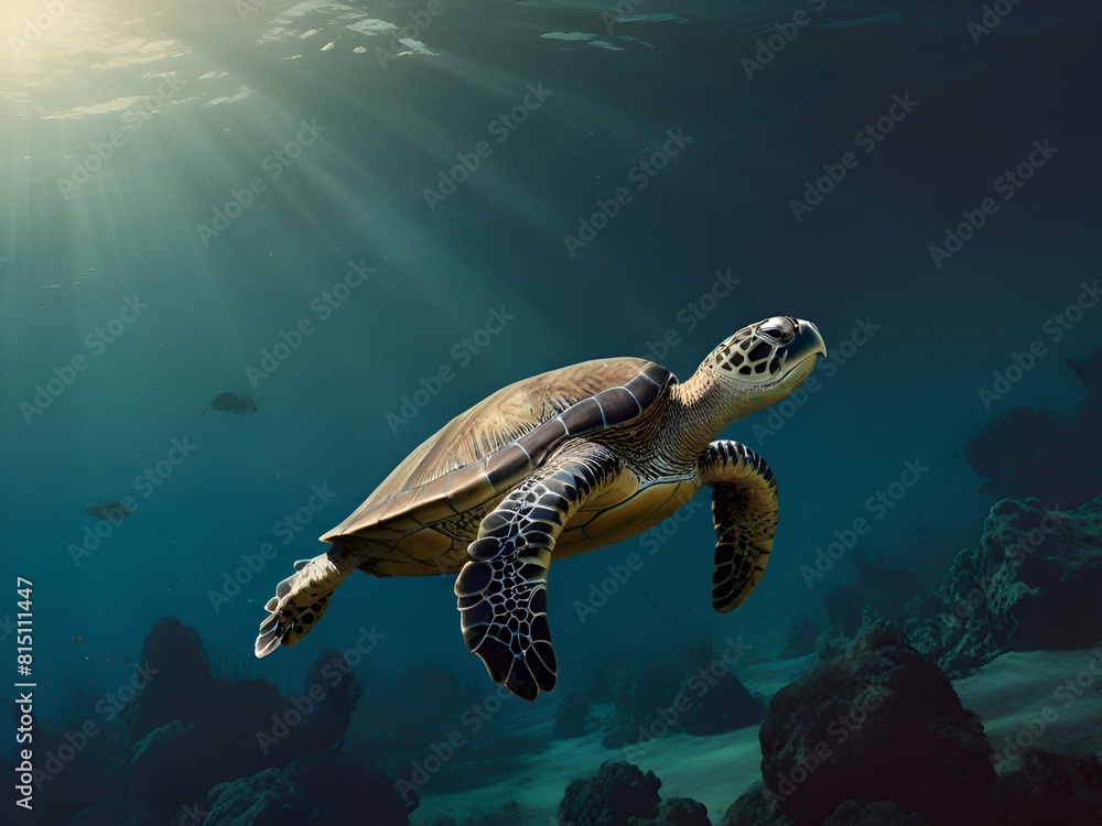 Obraz premium Glimpse of a Green Sea Turtle