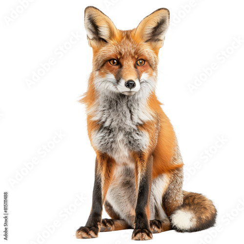 A red fox is seated in front of a Png background, a Beaver Isolated on a whitePNG Background
