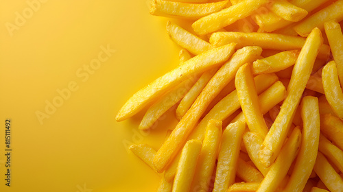 Fried french fry potatoes closeup for background
French fries in a fast food restaurant Close-up of french fries against  yellow  background, Generative  AI

