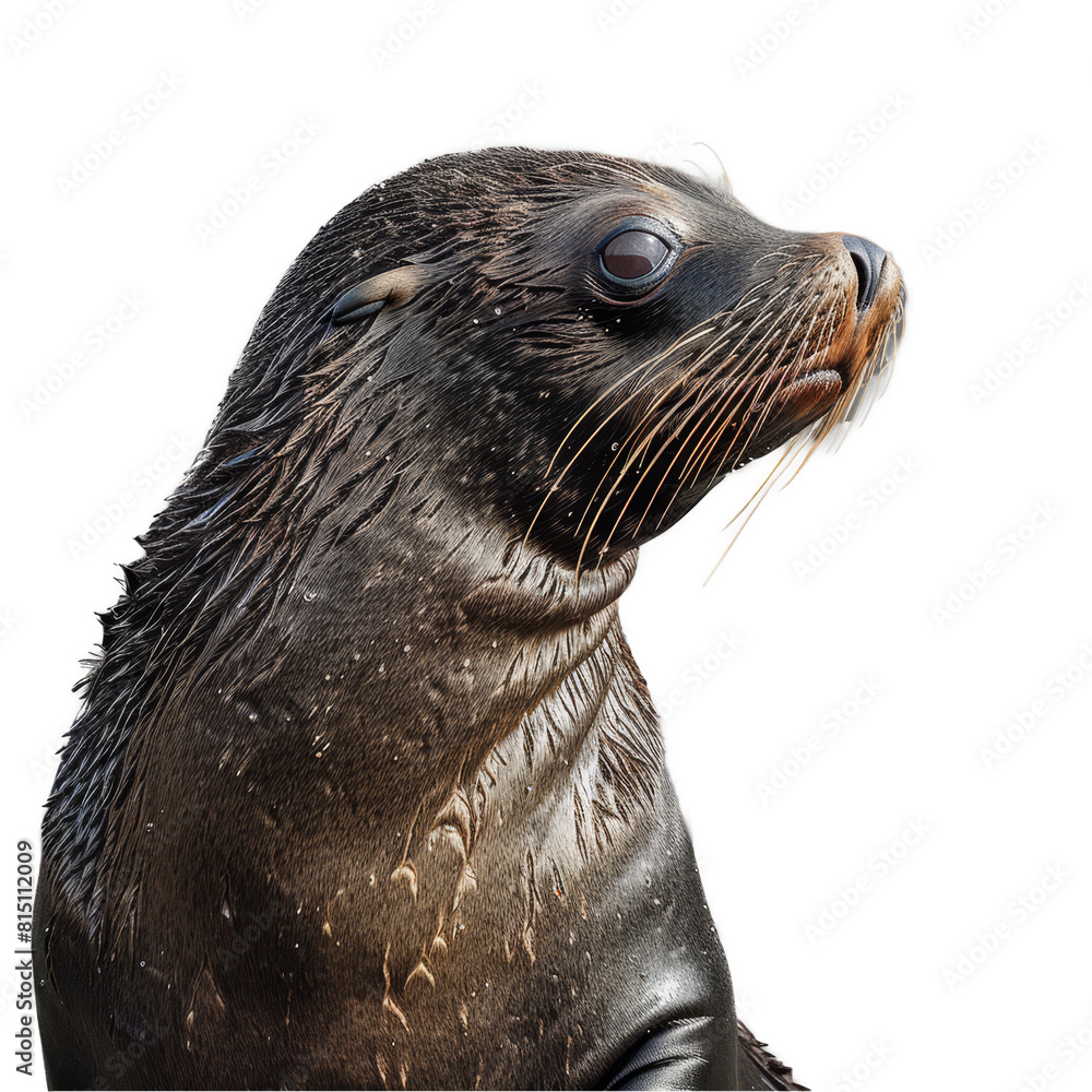 Obraz premium A detailed view of a sea lion against a plain white backdrop, a galapagos fur seal isolated on transparent background